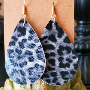 Blue Leopard Oval Earrings